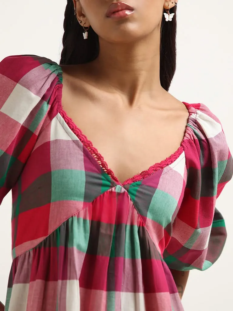 Bombay Paisley Multicolor Ballon Sleeved Cotton A-Line Dress