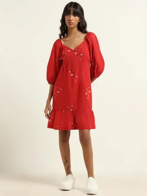 Bombay Paisley Red Cotton A-Line Dress