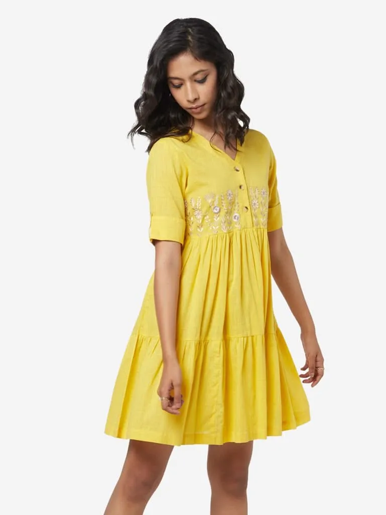 Bombay Paisley Yellow Embroidered Tiered Dress