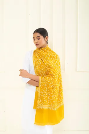 Bombroo Butterscotch Jaali Sozni Embroidered Pashmina Stole