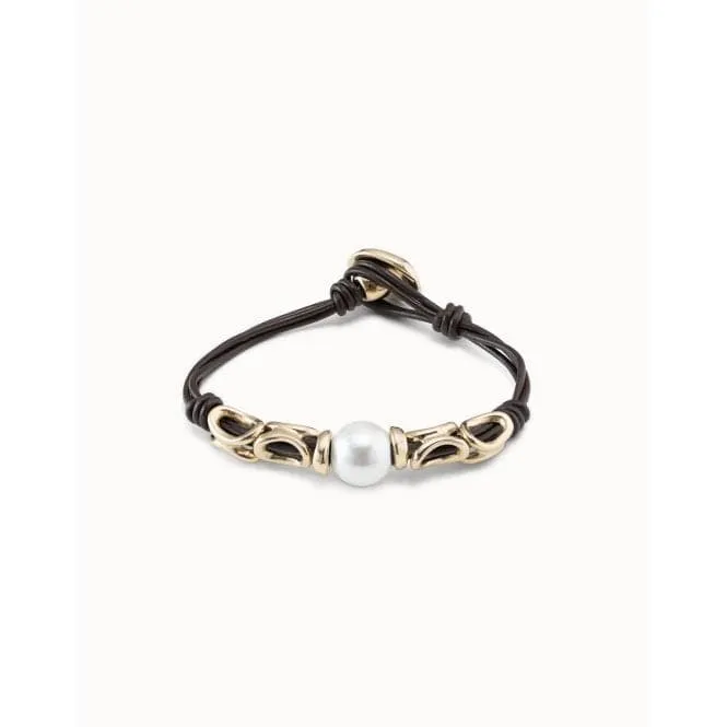 Bond White Leather Pearl Shell Bracelet