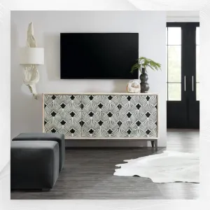 Bone Inlay Flower Credenza White Distress Finish