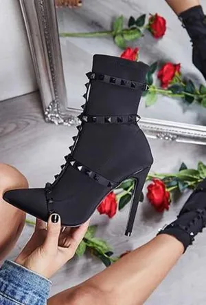 BONITA - STUDDED SOCK ANKLE HEELS