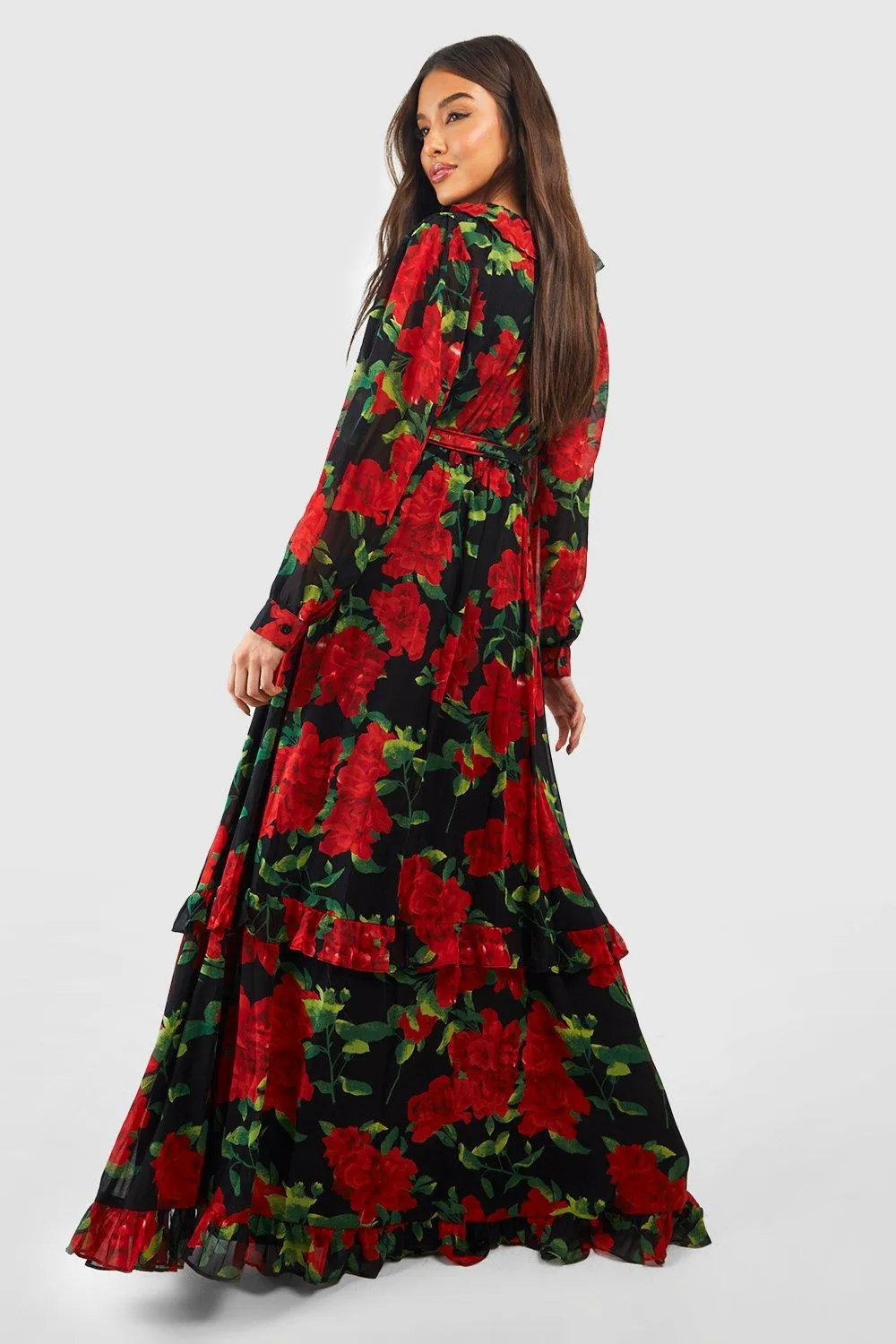 Boohoo Dobby Chiffon Maxi Dress with Floral Detail, Multicolor