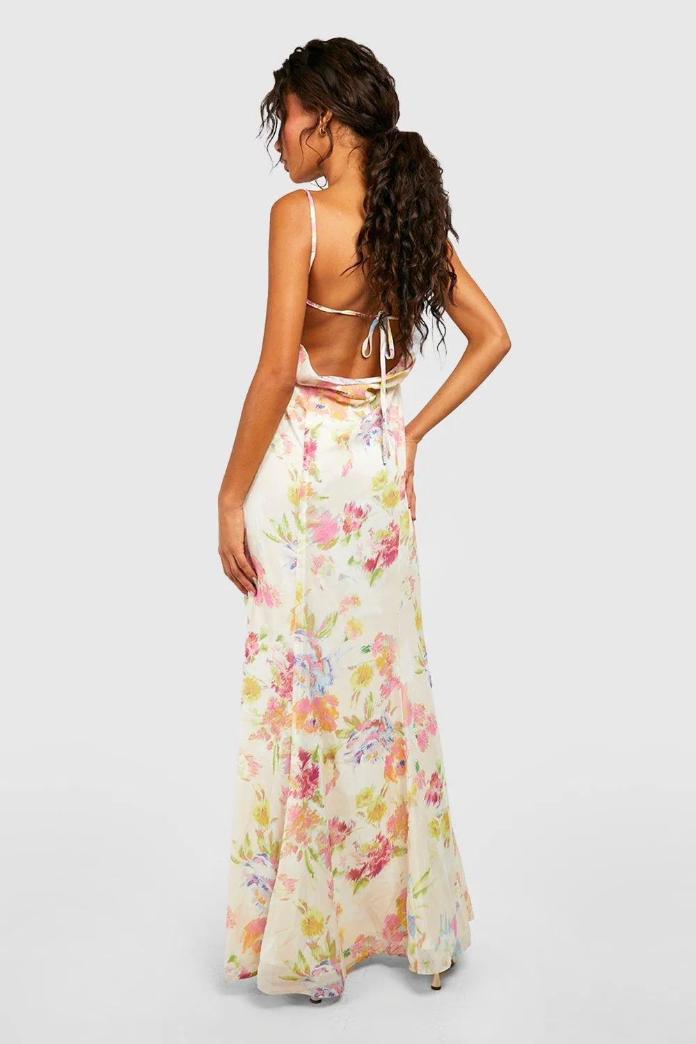 Boohoo Floral Chiffon Maxi Dress, Cream