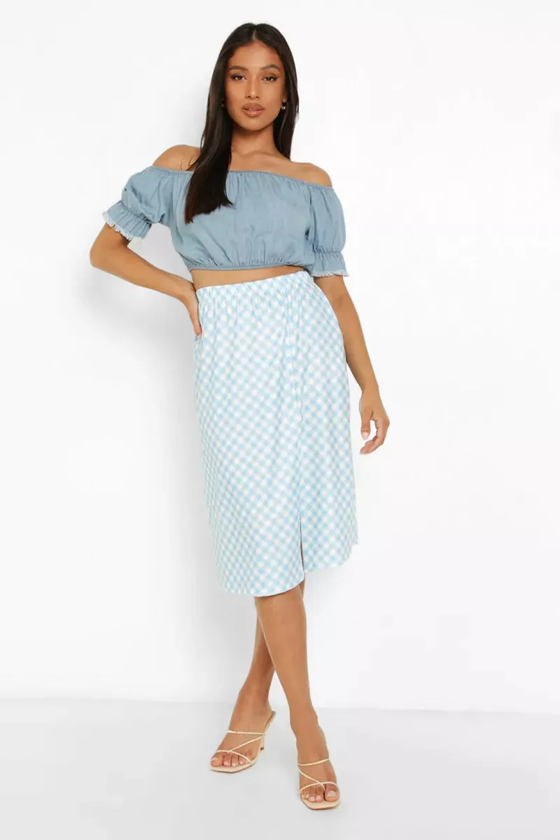 Boohoo Petite Gingham Side Split Midi Ladies Skirt