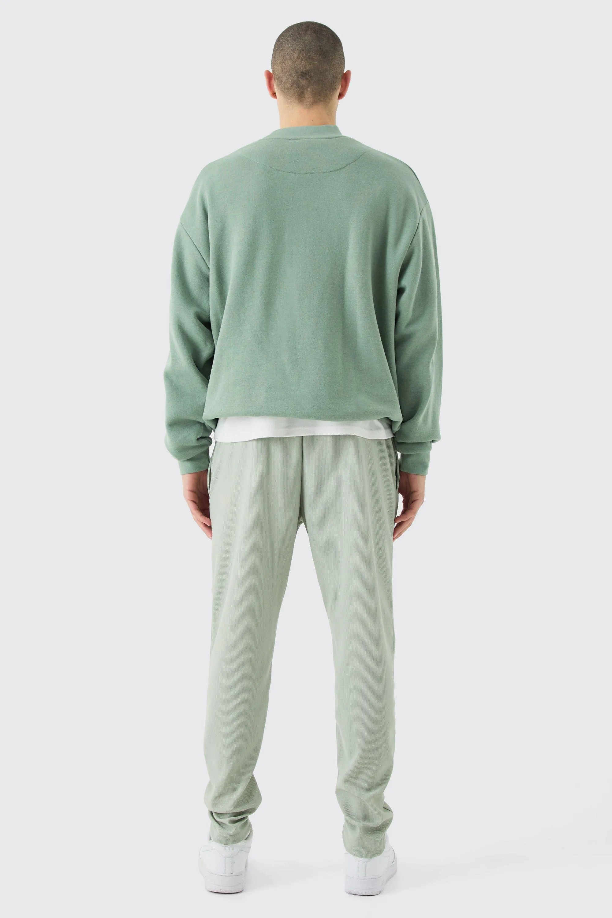 Boohoo Sage Green Tapered Pleated Mens Jogger