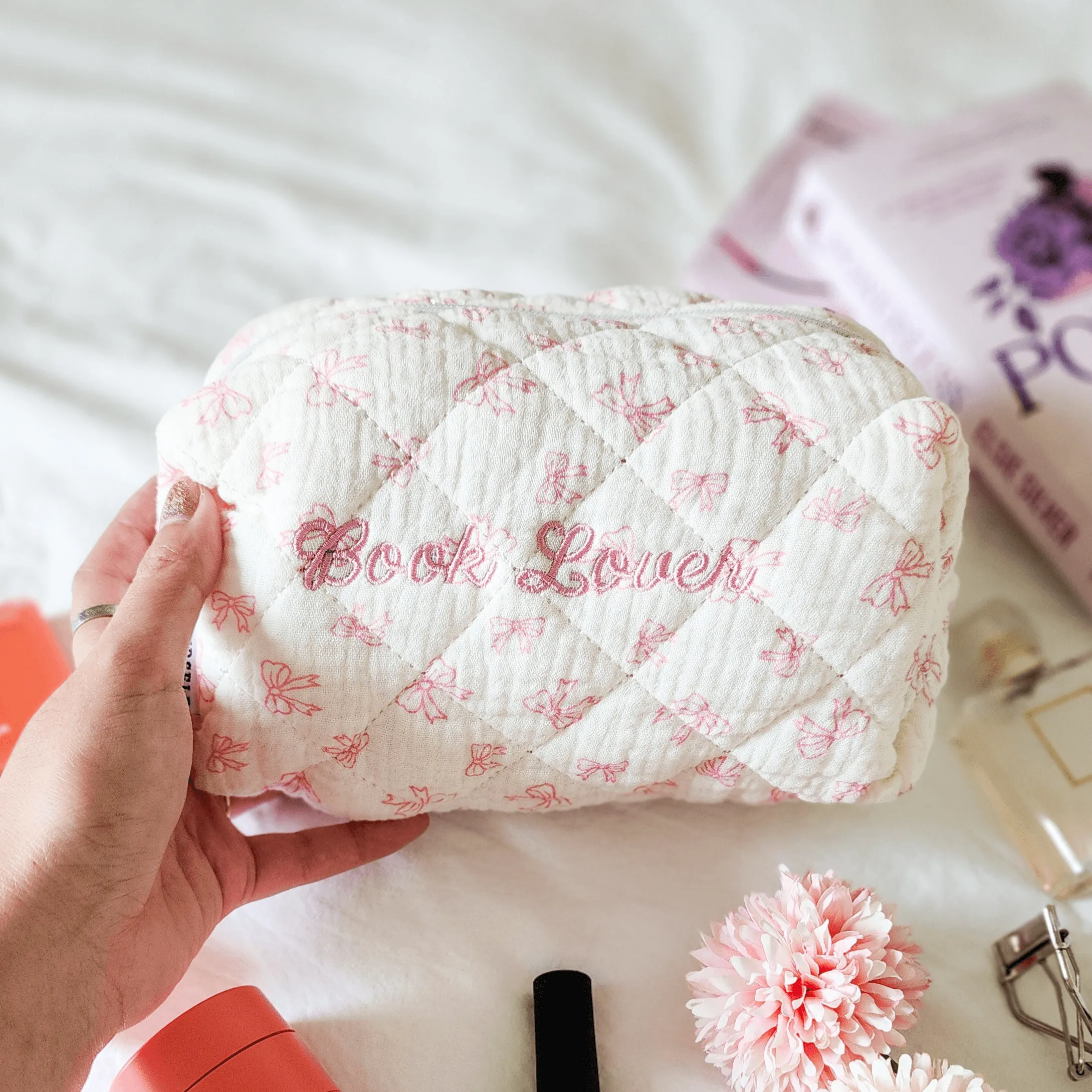 Book Lover Quilted Cotton Makeup Bag