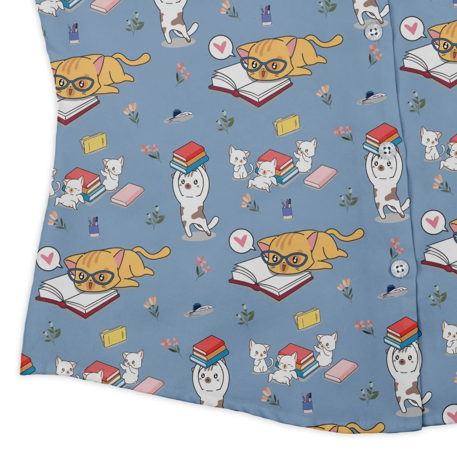 Book Nerd Cats Curvy Button Up Shirt