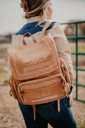 Boot Stitch Suede Backpack (Tan)