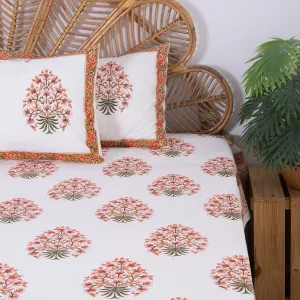 Boota Floral Printed Soft Cotton Block Print Bedsheets With Pillow Cover