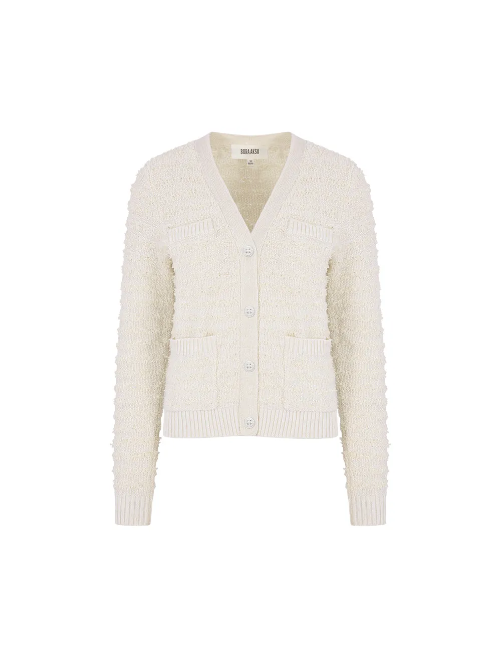 BORA AKSU V-Neck Pure White Milk Wool Knitted Cardigan