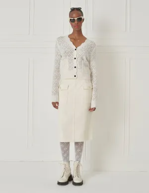 BORA AKSU V-Neck White Wool Knitted Cardigan