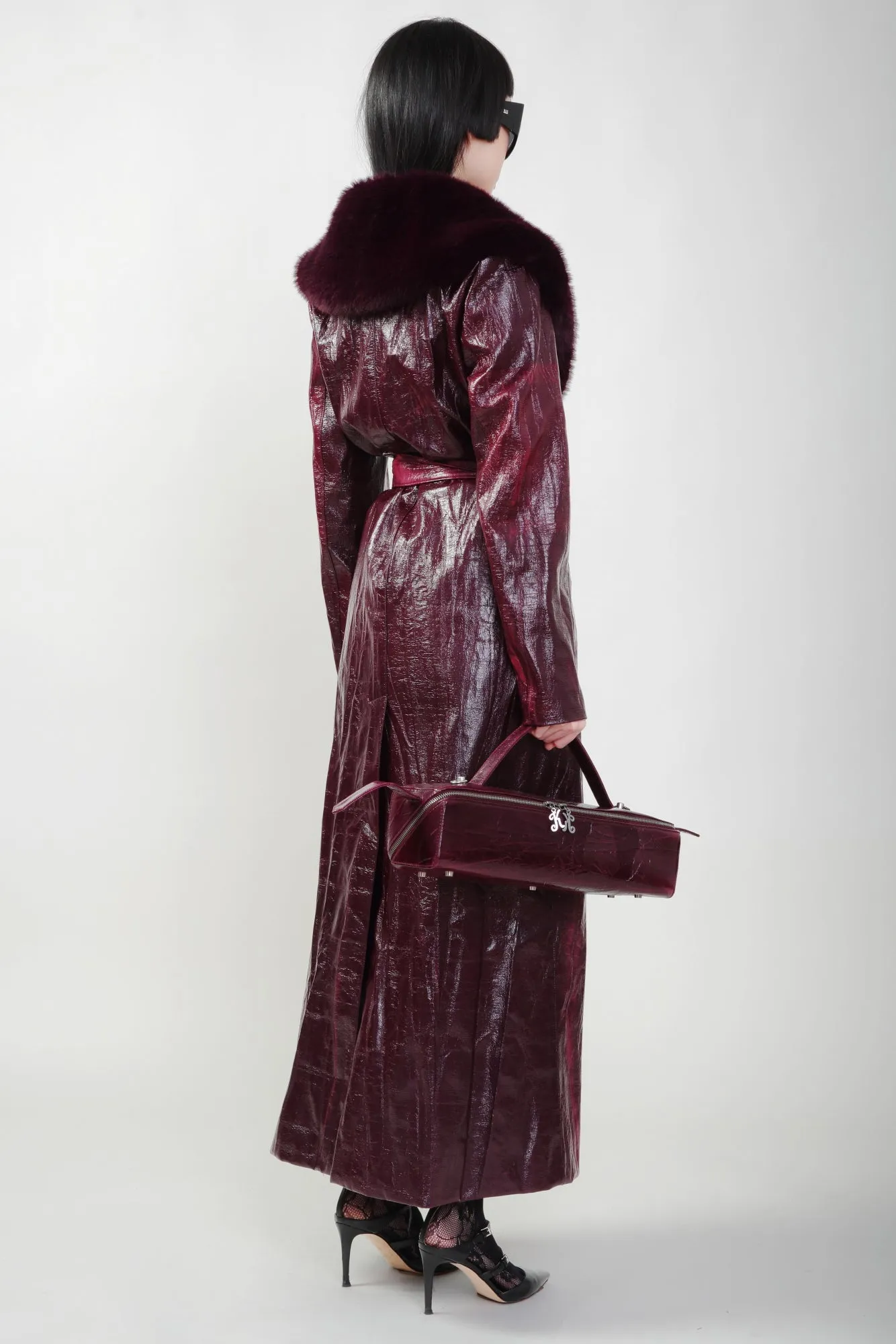 Bordeaux Faux Fur Collar Coat- Pre Order -restock on Dec 9