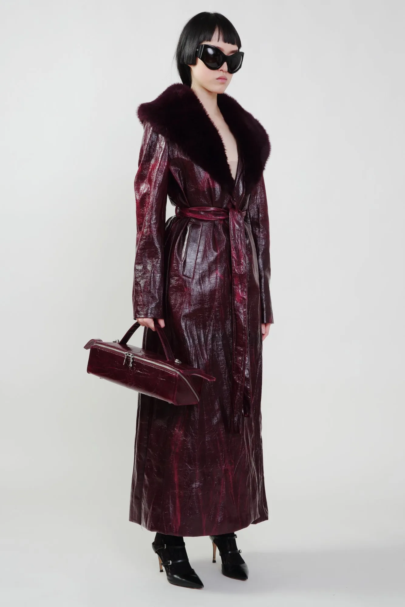 Bordeaux Faux Fur Collar Coat- Pre Order -restock on Dec 9