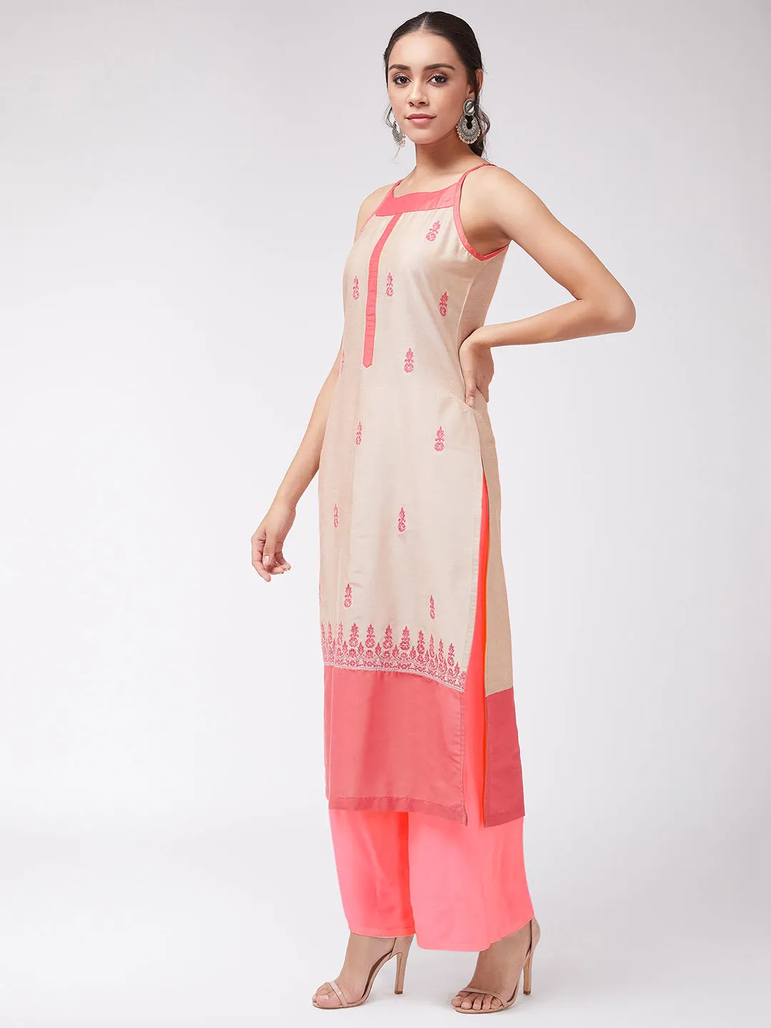 Border Embroidered Strappy Semi-Festive Kurta