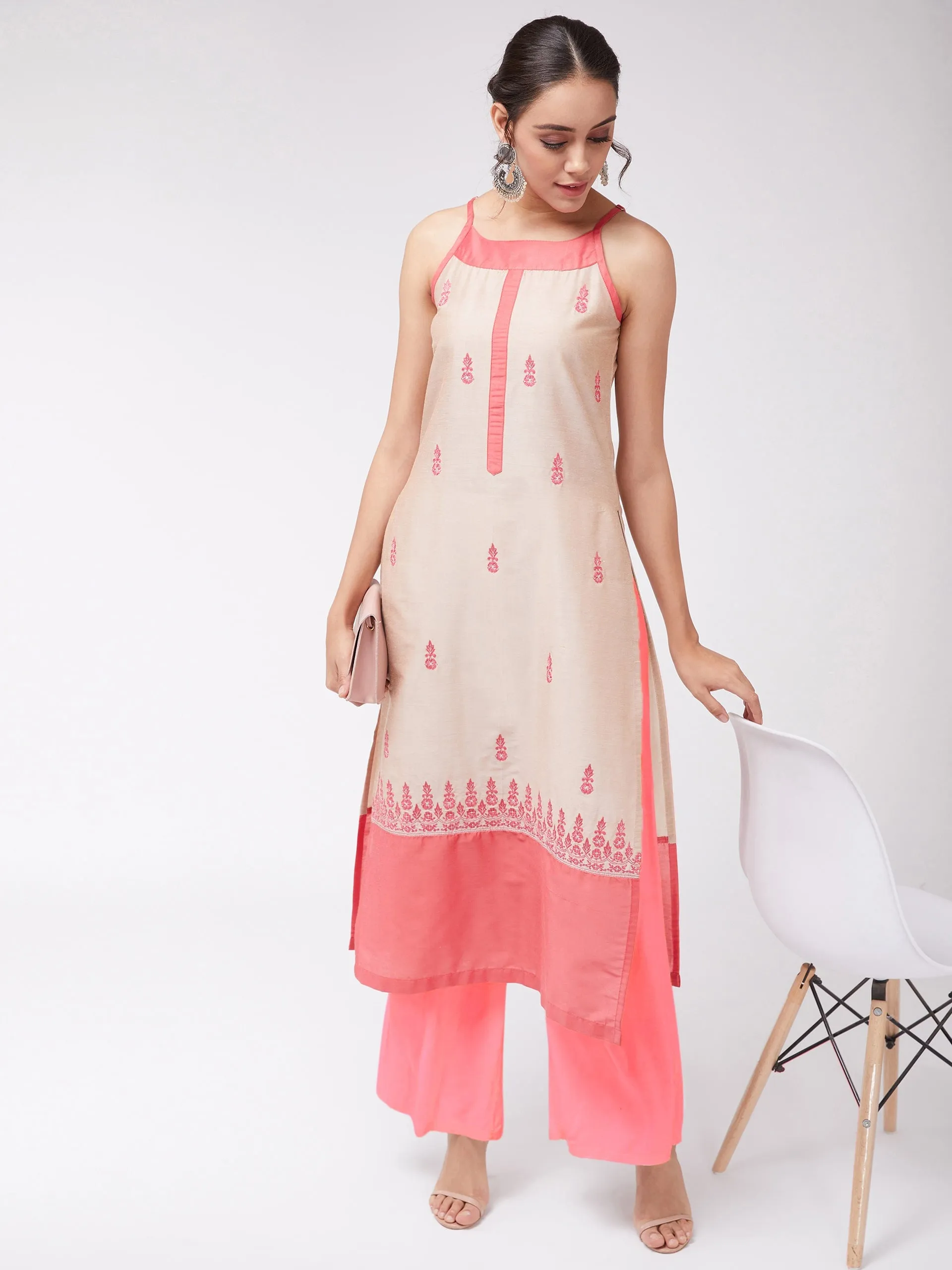 Border Embroidered Strappy Semi-Festive Kurta