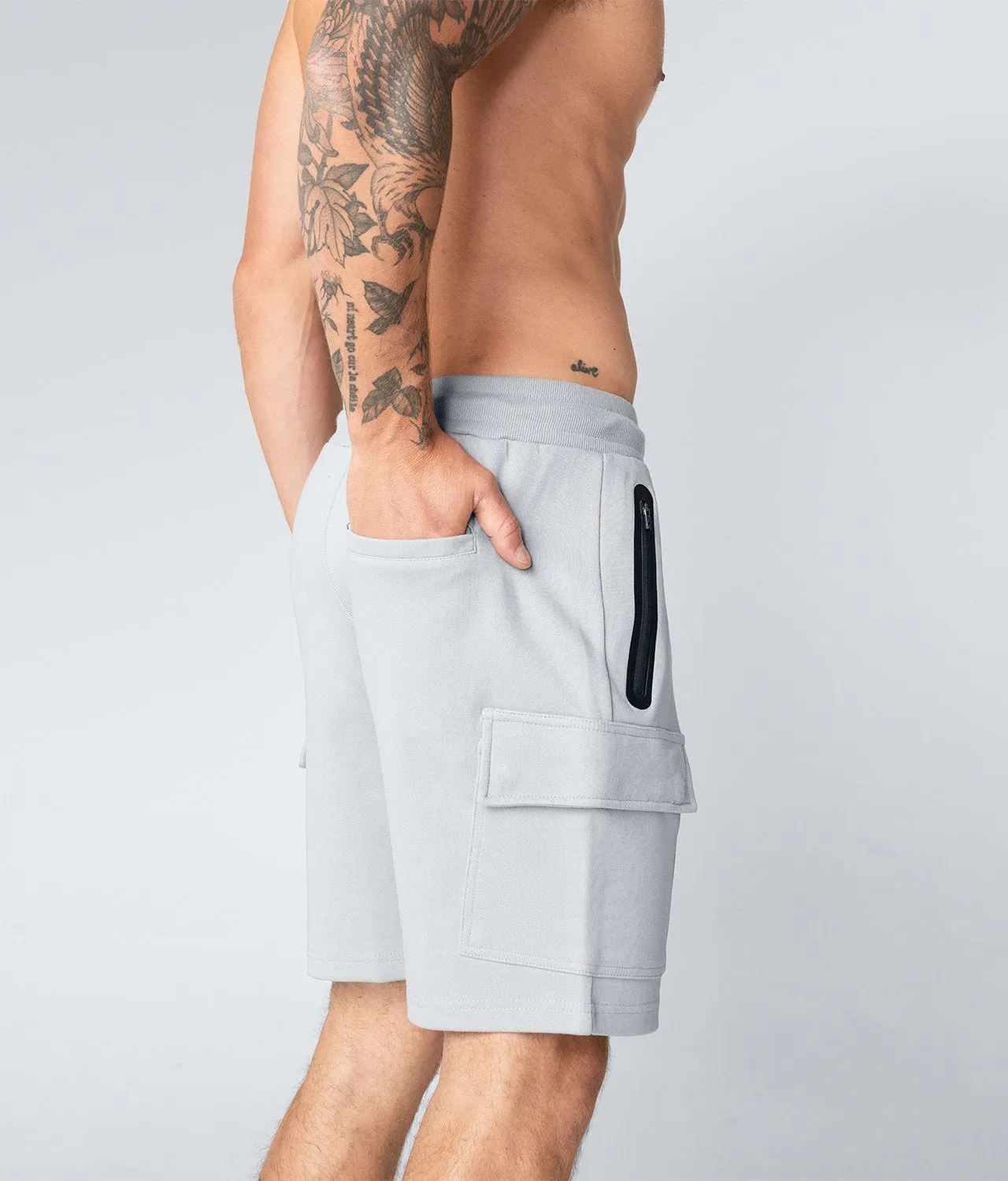 Born Tough Zippered Gray Bodybuilding Cargo Shorts for Men