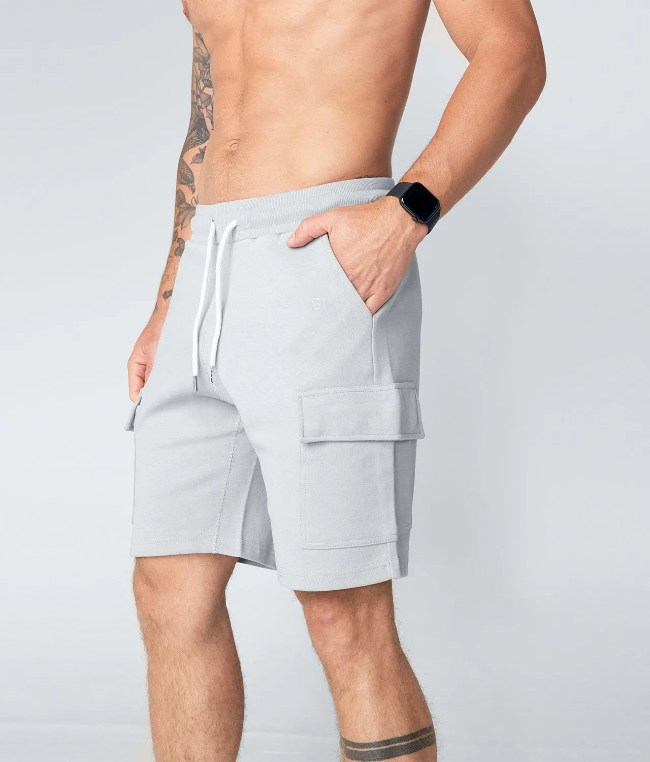 Born Tough Zippered Gray Bodybuilding Cargo Shorts for Men