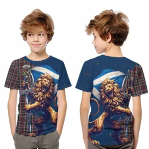 Borthwick Tartan Family Crest Kid T-Shirt with Scottish Majestic Lion