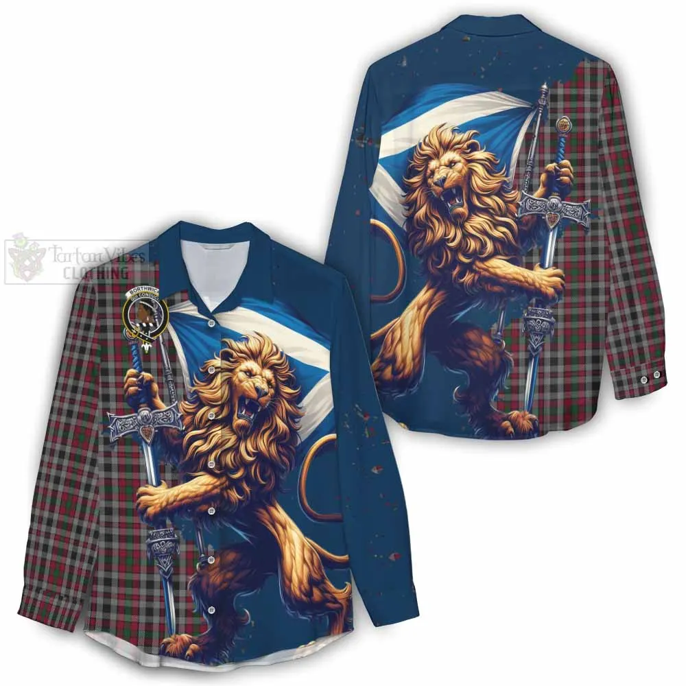 Borthwick Tartan Family Crest Women's Casual Shirt with Scottish Majestic Lion