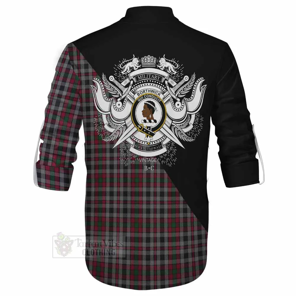 Borthwick Tartan Ghillie Kilt Shirt with Family Crest and Military Logo Style