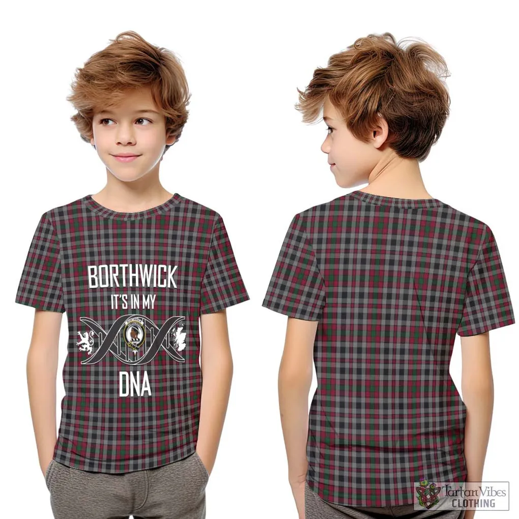 Borthwick Tartan Kid T-Shirt with Family Crest DNA In Me Style