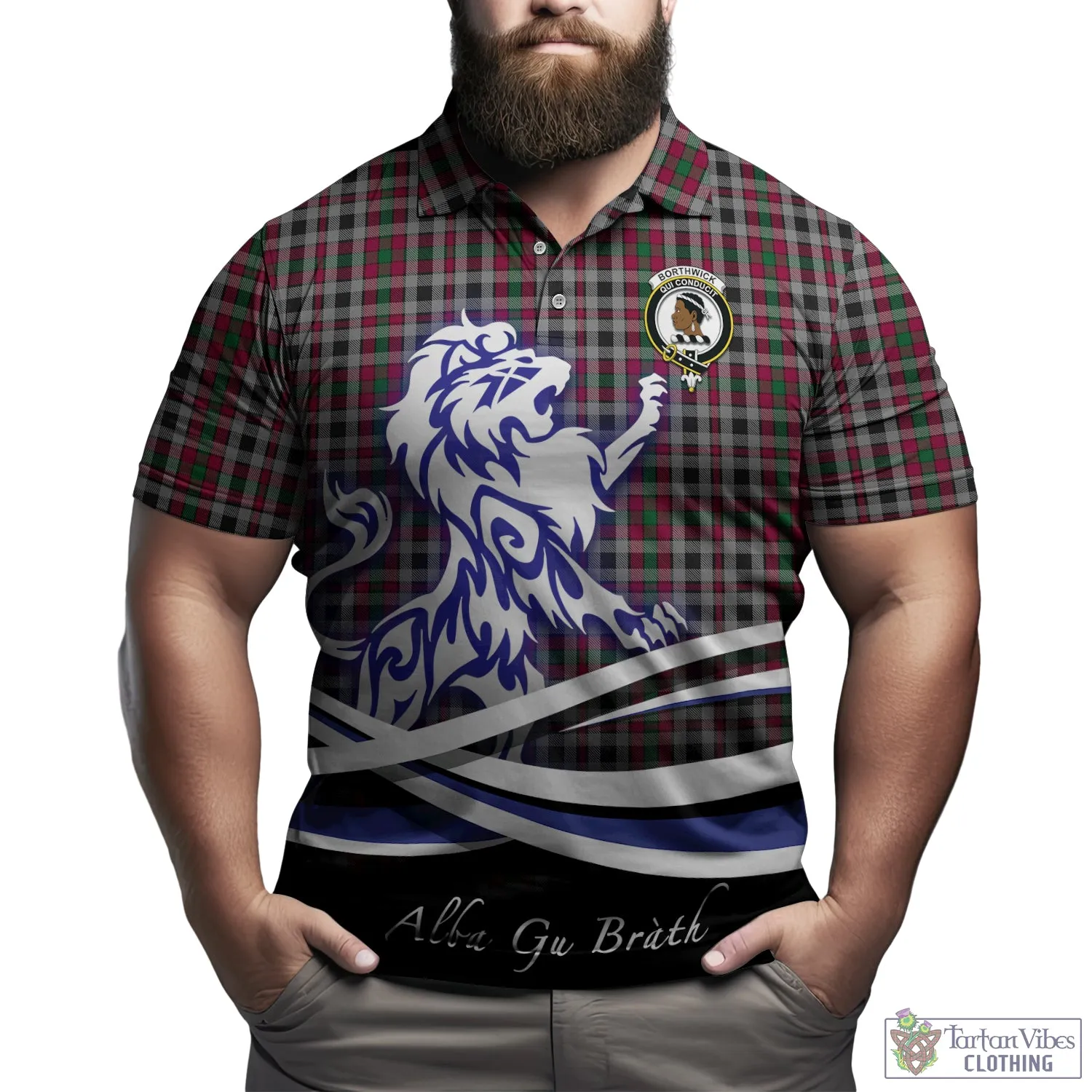 Borthwick Tartan Polo Shirt with Alba Gu Brath Regal Lion Emblem