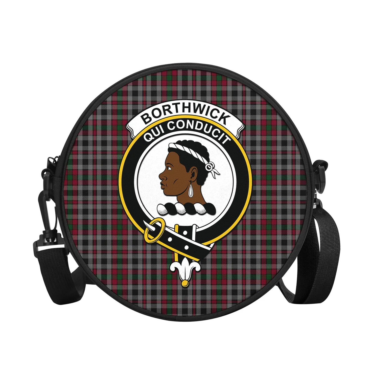 Borthwick Tartan Round Satchel Bags with Family Crest