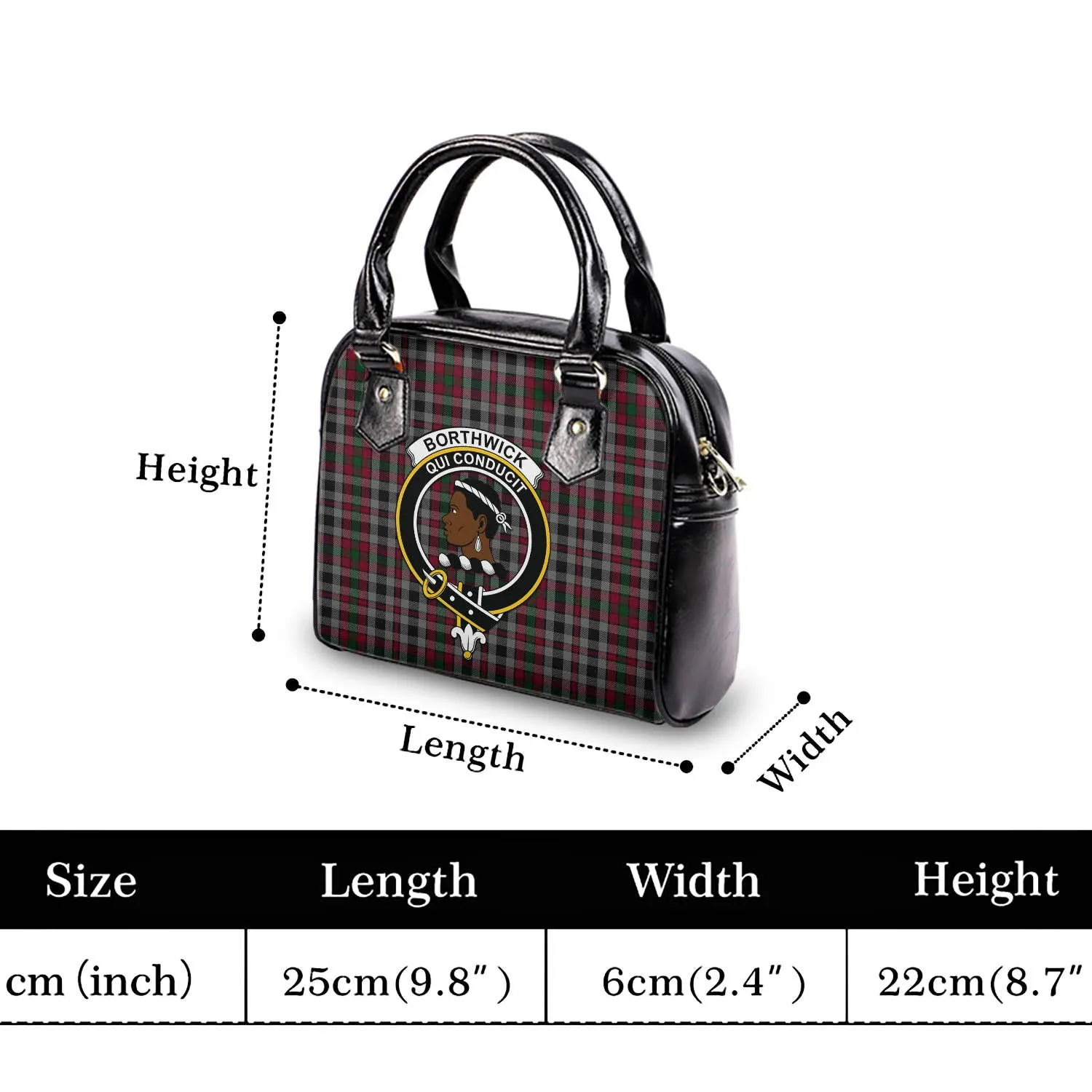 Borthwick Tartan Shoulder Handbags with Family Crest