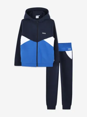 BOSS Boys Colourblock Tracksuit in Navy