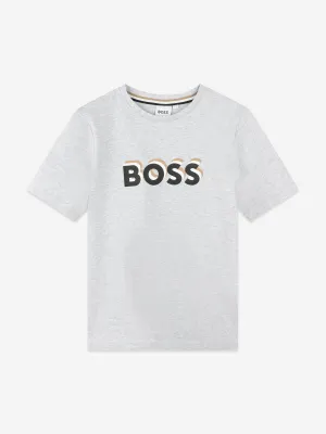 BOSS Boys Embossed Logo T-Shirt in Grey