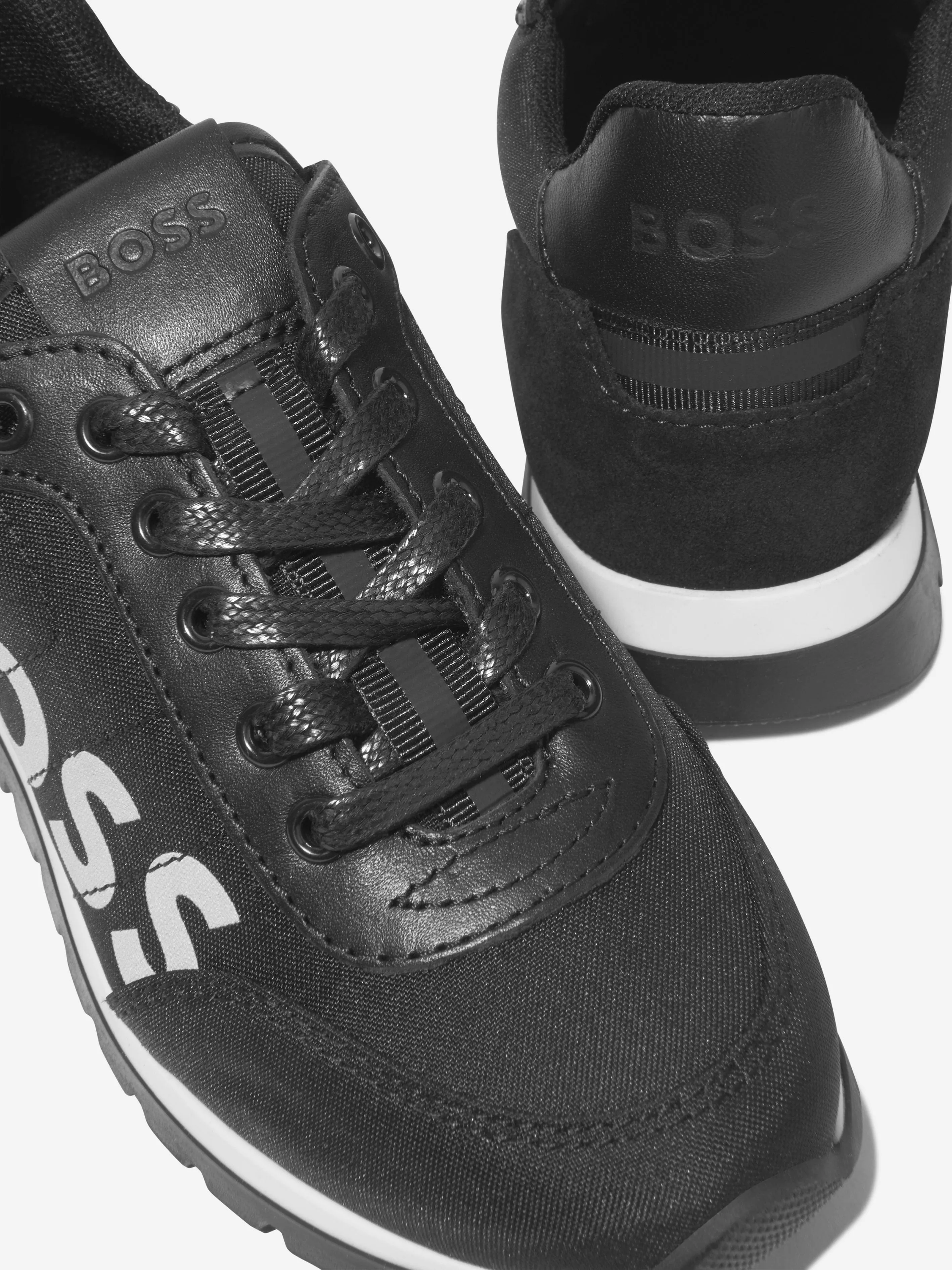 BOSS Boys Lace Up Logo Trainers in Black