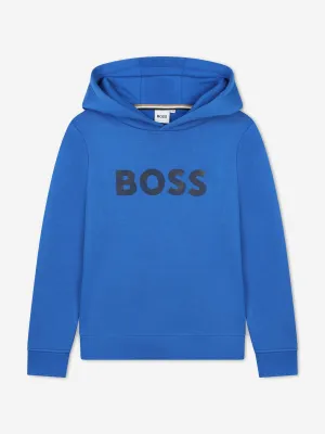 BOSS Boys Logo Print Hoodie in Blue