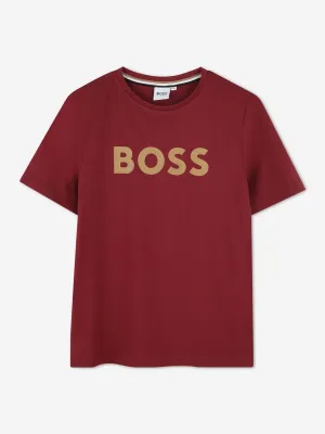 BOSS Boys Logo Print T-Shirt in Red