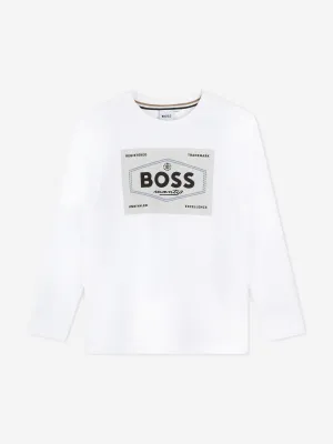 BOSS Boys Long Sleeve Logo T-Shirt in White