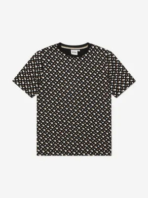 BOSS Boys Organic Cotton Monogram T-Shirt In Black