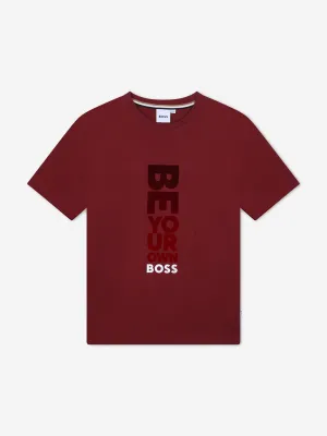 BOSS Boys Slogan Logo T-Shirt in Red