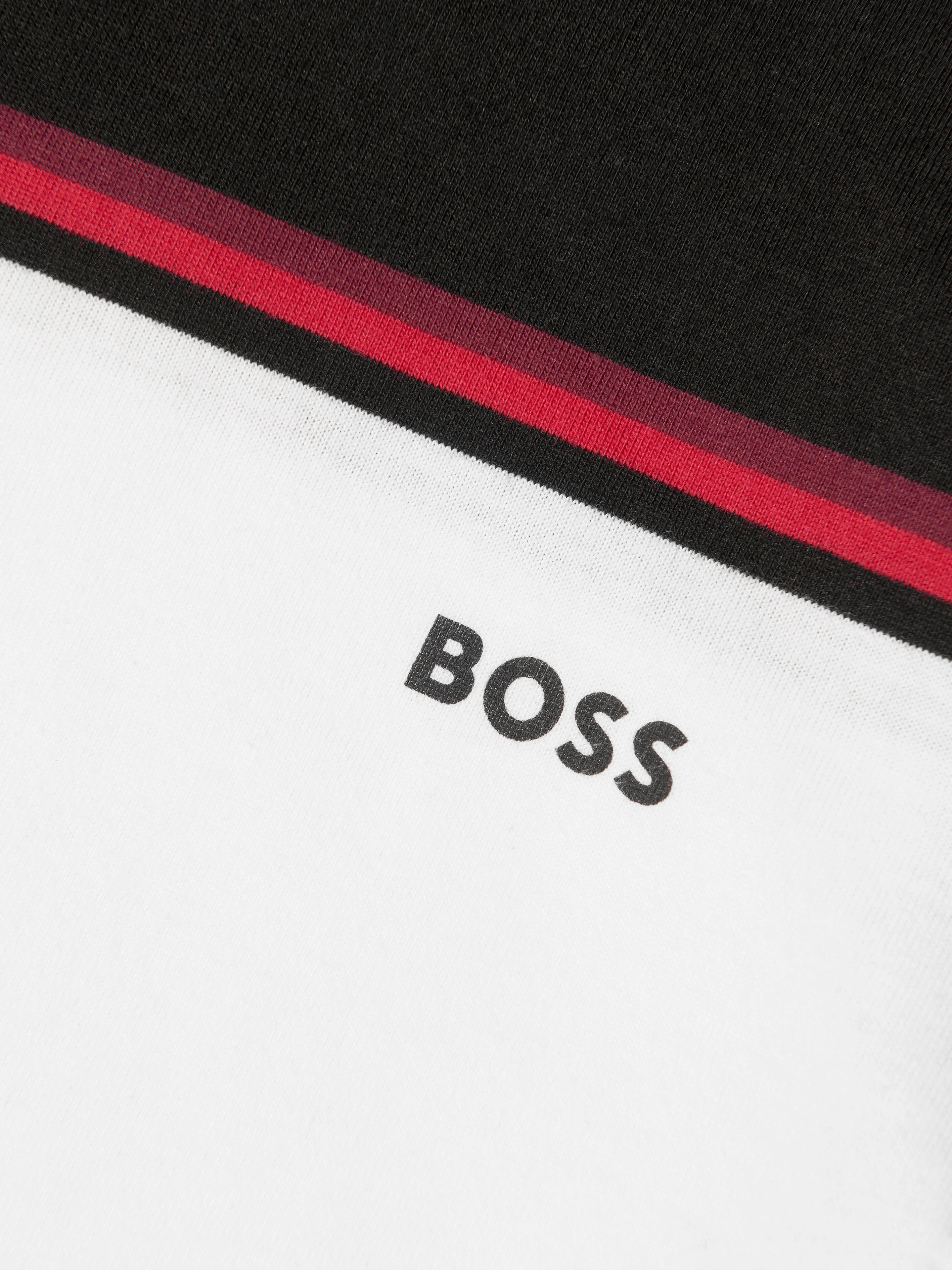 BOSS Boys Striped Logo Print T-Shirt