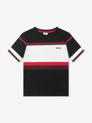 BOSS Boys Striped Logo Print T-Shirt