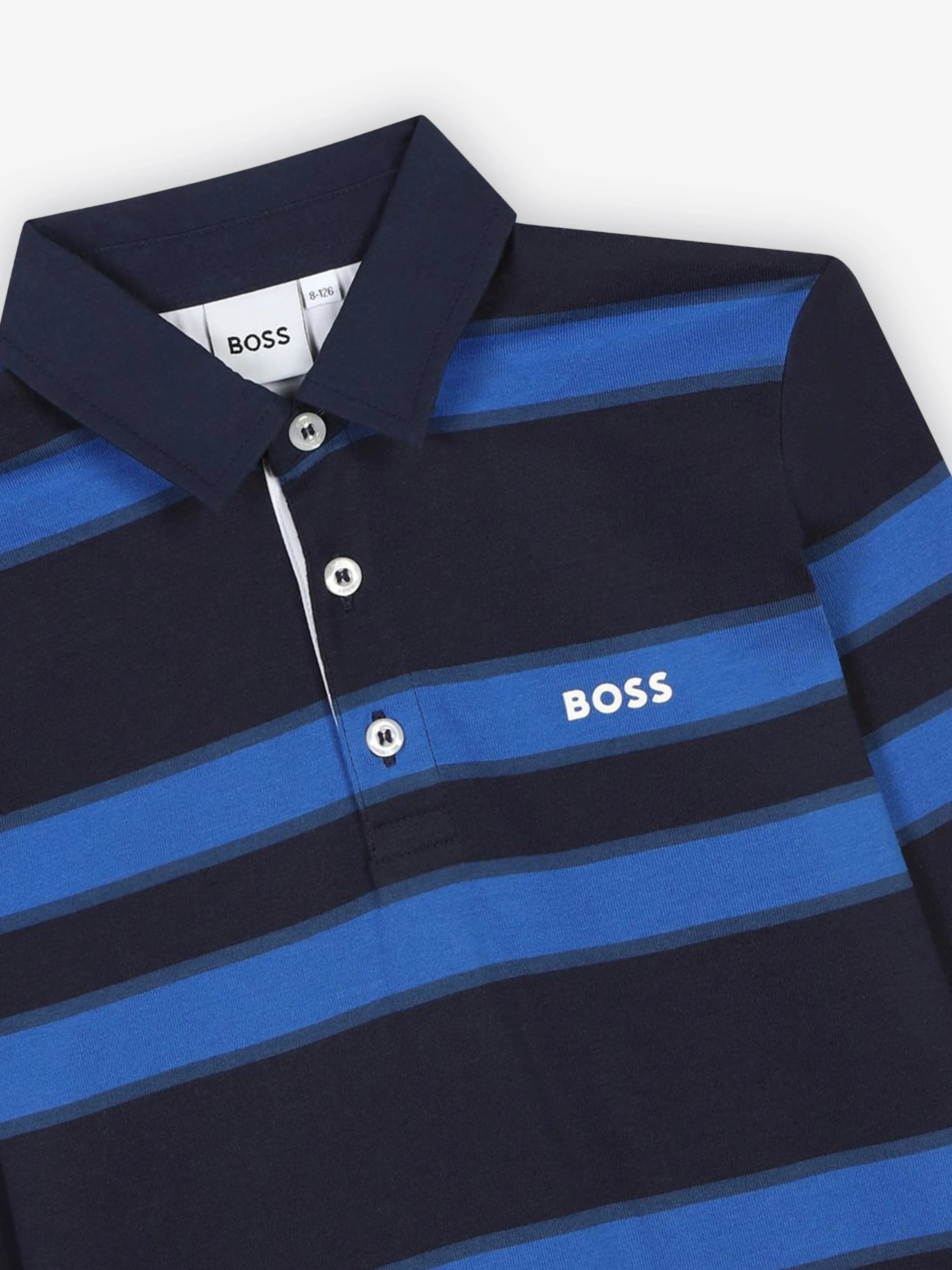 BOSS Boys Striped Long Sleeve Polo Shirt in Navy