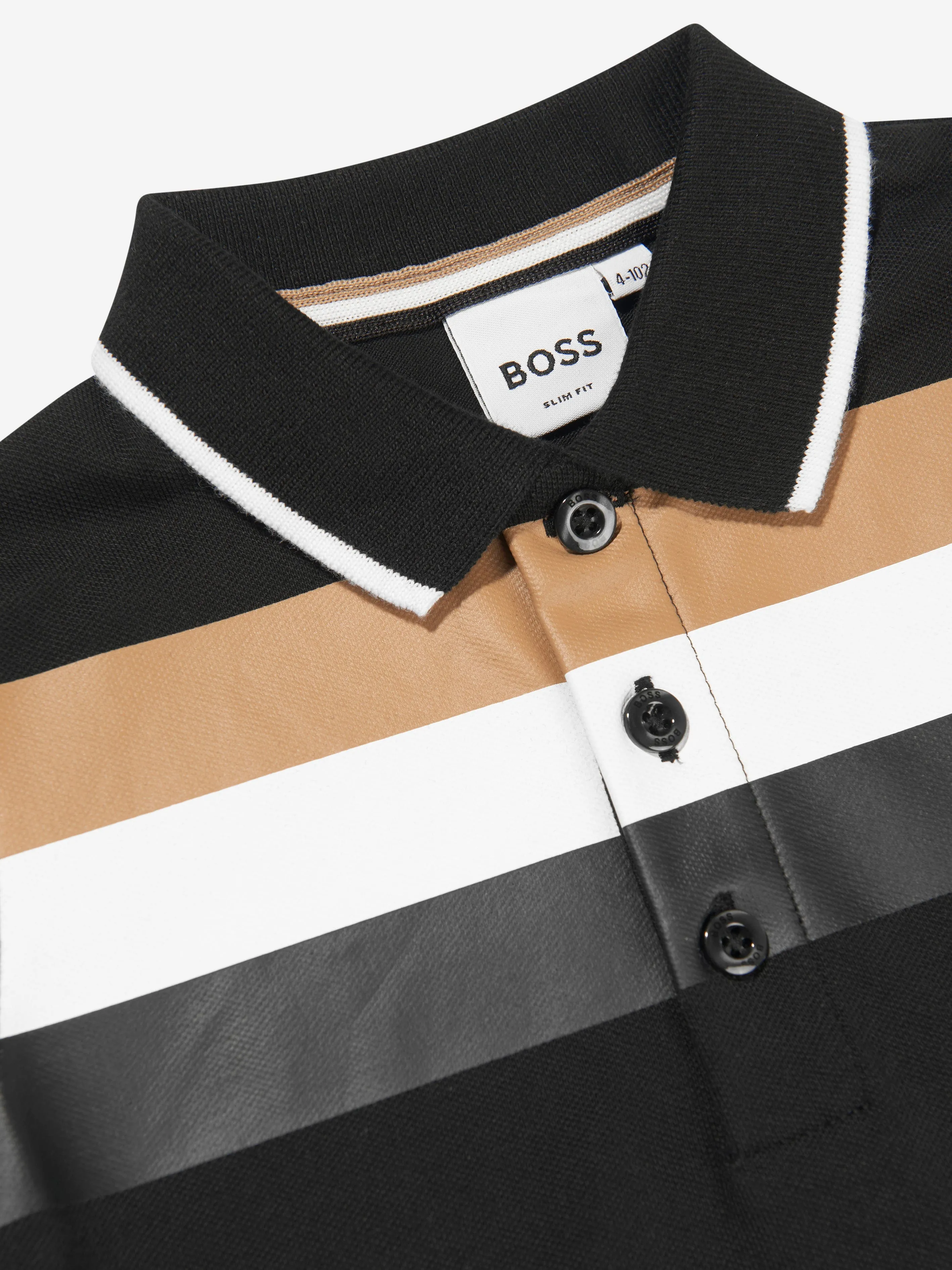 BOSS Boys Striped Polo Shirt In Black