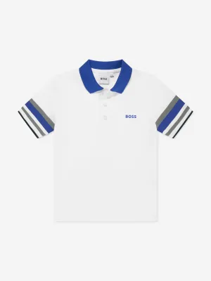 BOSS Boys Striped Sleeve Polo Shirt In White