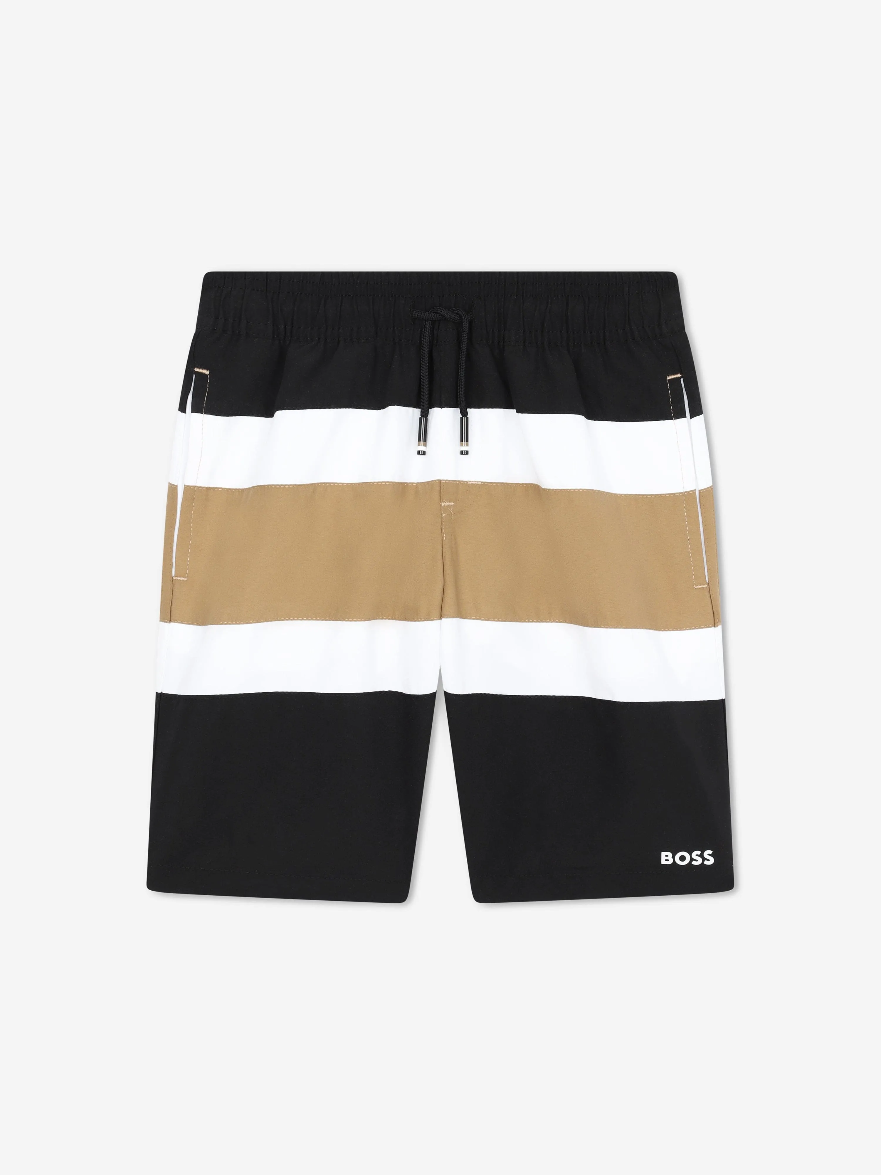 BOSS Boys Striped Swim Shorts in Black