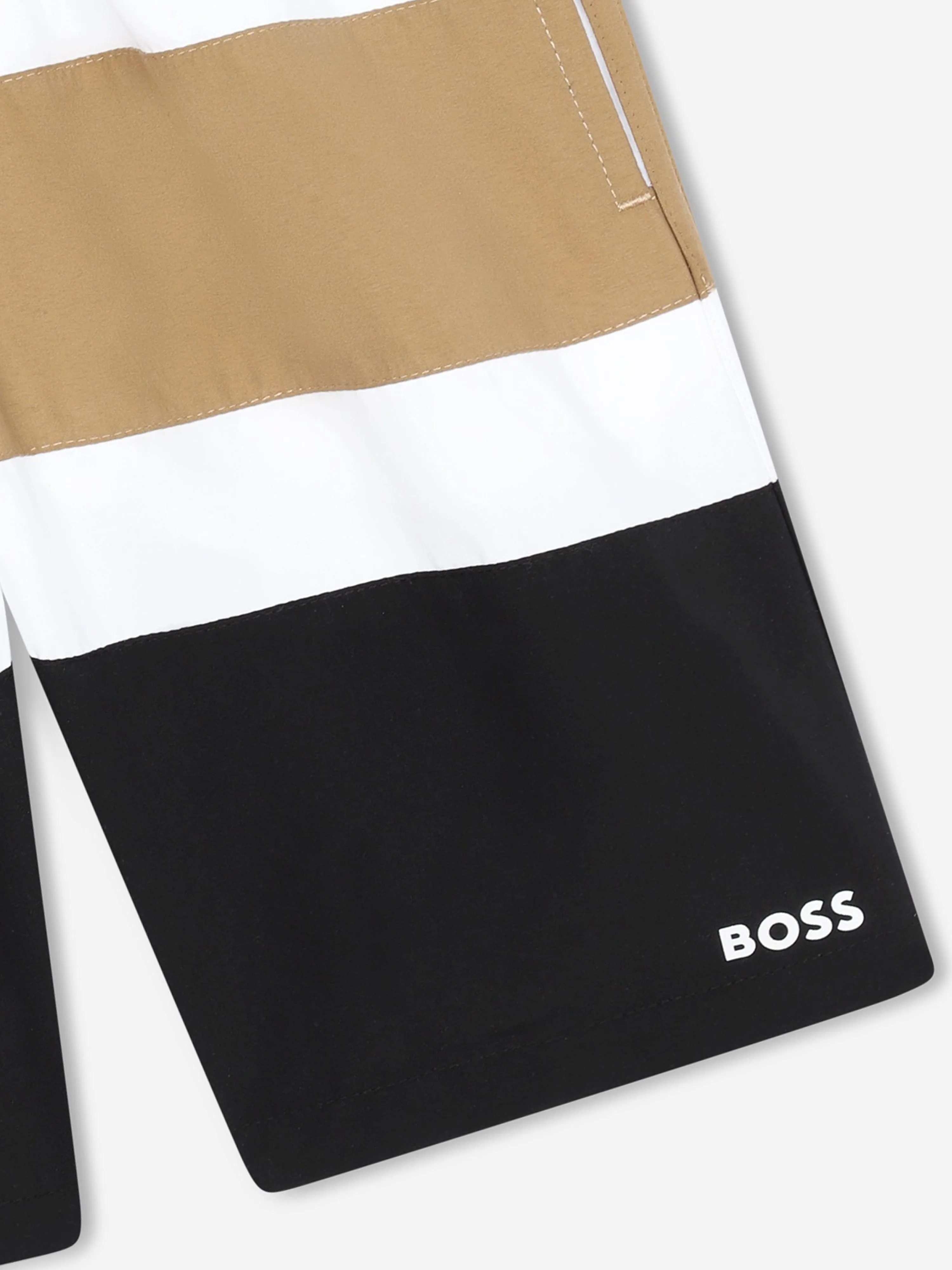 BOSS Boys Striped Swim Shorts in Black