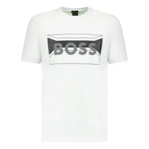 BOSS COTTON-BLEND REGULAR-FIT T-SHIRT WITH LOGO ARTWORK WHITE