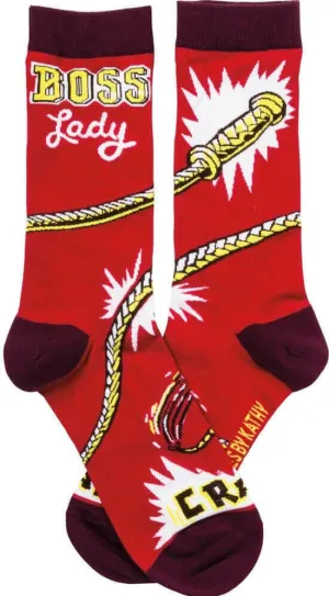 Boss Lady Whipcrack Socks Funny Novelty Red Power Socks