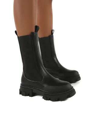 Boston Black Calf High Chunky Sole Boots