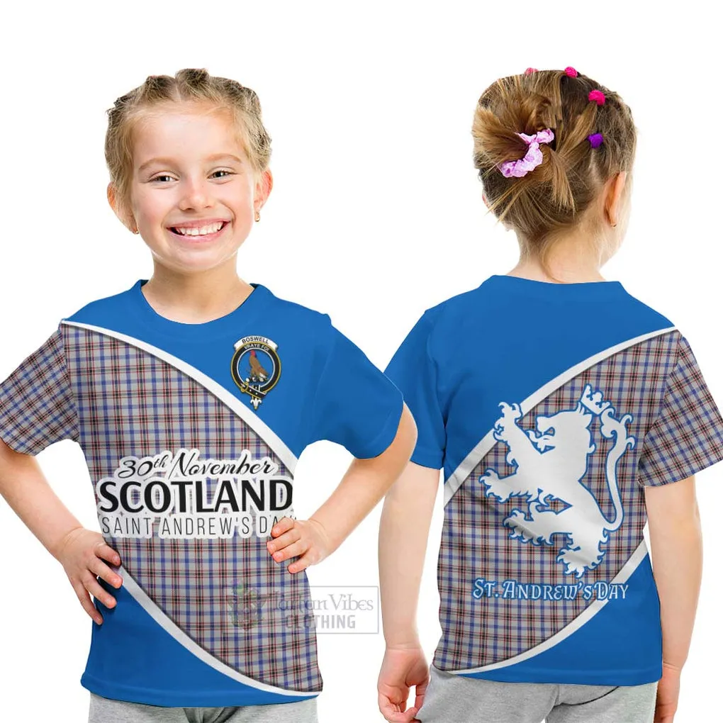 Boswell Family Crest Tartan Kid T-Shirt Celebrate Saint Andrew's Day in Style