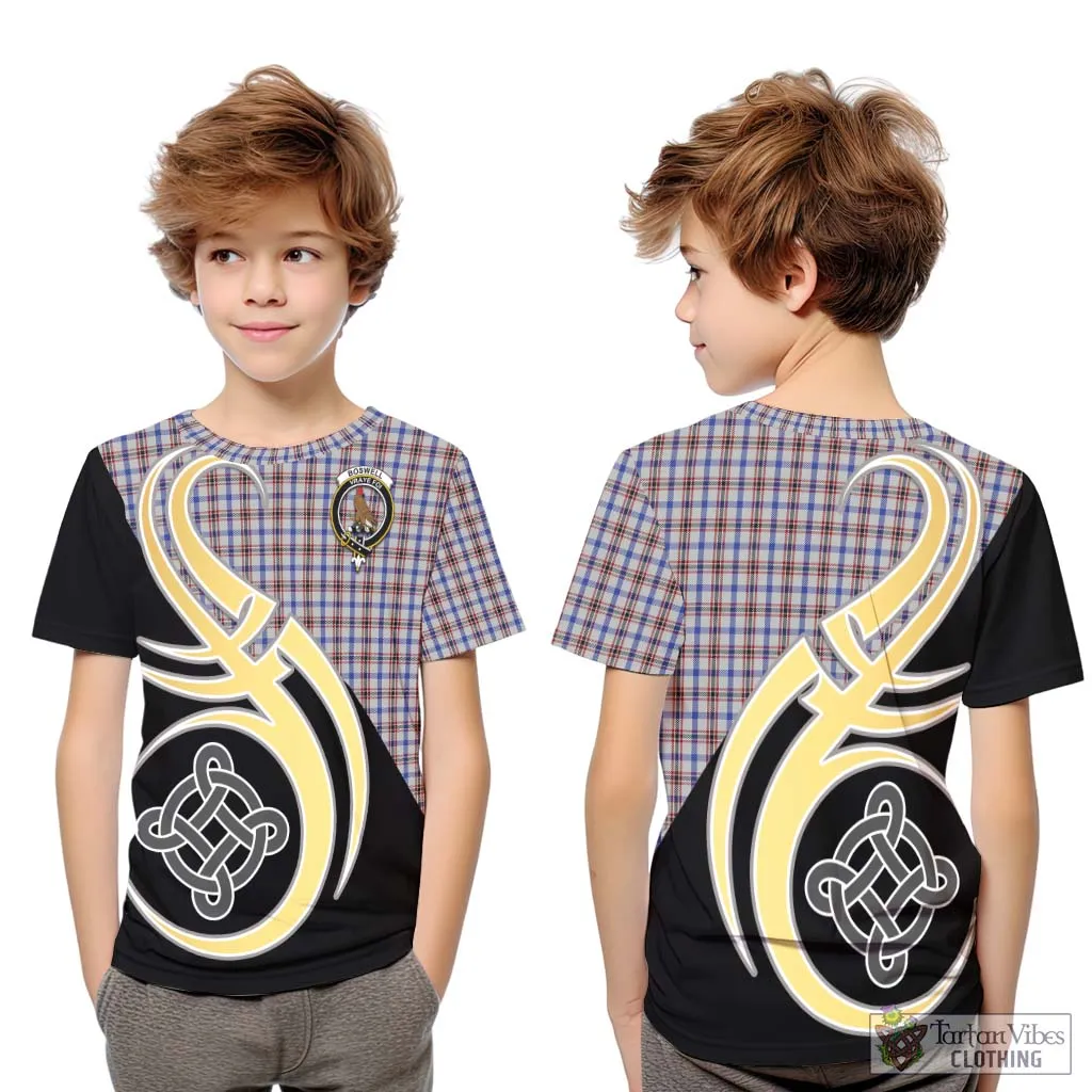 Boswell Tartan Kid T-Shirt with Family Crest and Celtic Symbol Style